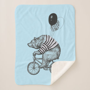 Balloon Bicycle Bear Sherpa Blanket