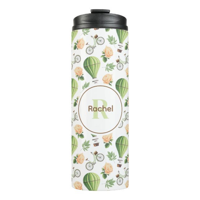 Balloon & Bicycle Girlie Pattern Personalised Thermal Tumbler (Front)