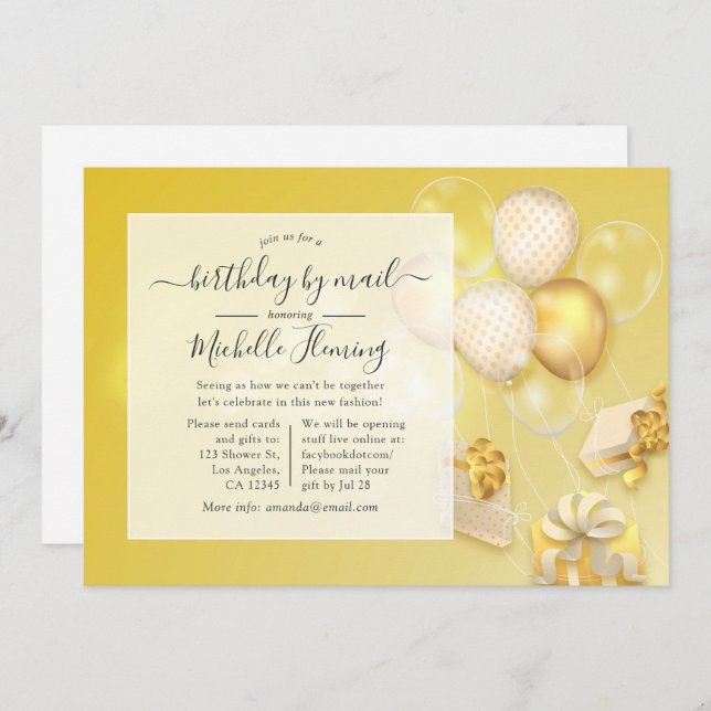 Balloon Birthday by Mail Party Invitation (Front/Back)