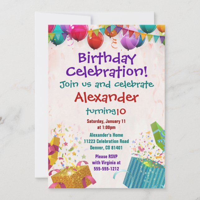 Balloon Birthday Invitation Flat Card (Front)