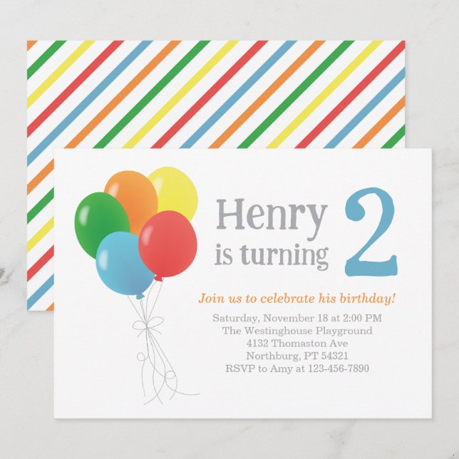 Balloon Birthday Invitation for Classic Party (Front/Back)