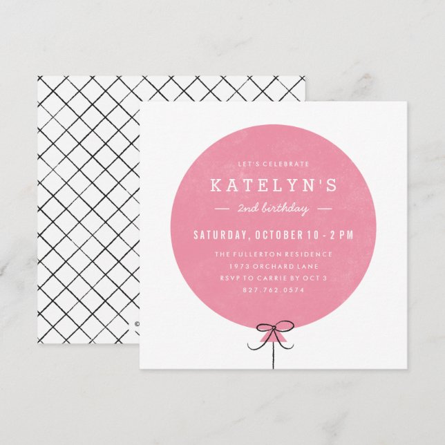 Balloon Birthday Invitation - Rose (Front/Back)