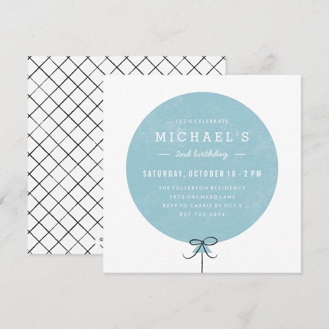 Balloon Birthday Invitation - Sky (Front/Back)