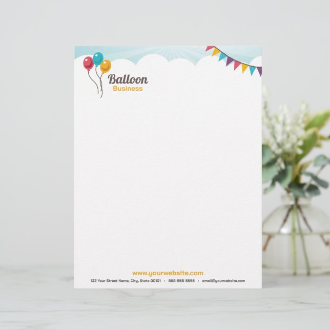 Balloon Birthday Party Letterhead (Standing Front)