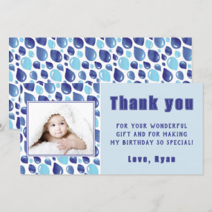 Balloon Blue Kid's Photo Birthday Thank You Card