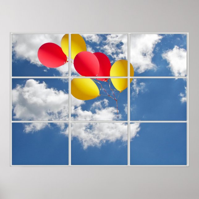 balloon bouquet in sky thru window poster (Front)
