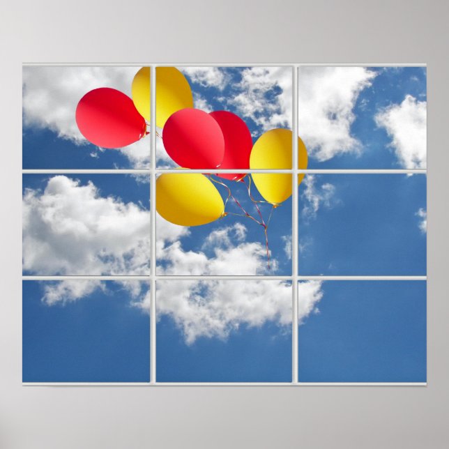 balloon bouquet in sky thru window poster (Front)