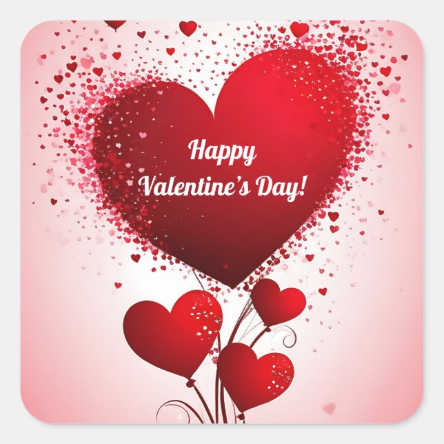 Balloon Bouquet of Red Hearts Square Sticker (Front)