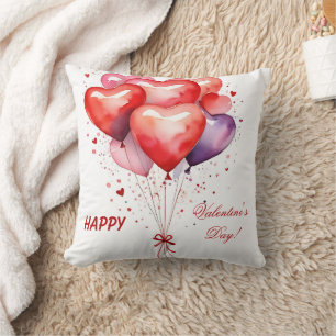 Balloon Bouquet Red and Pink Hearts  Cushion