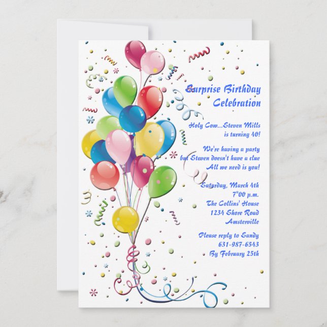 Balloon Bouquet Surprise Party Invitation (Front)