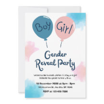 Balloon Boy Girl Gender Reveal Invitation