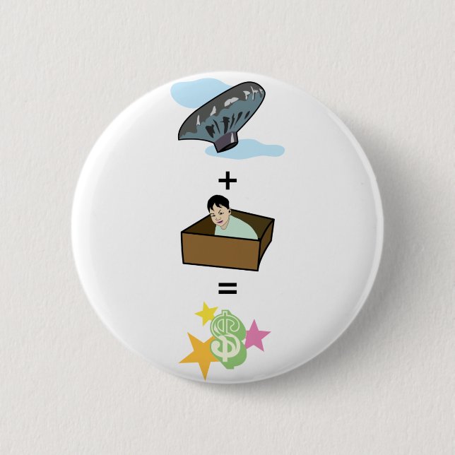 Balloon + Boy Hiding in Box = $$ Stardom $$ 6 Cm Round Badge (Front)
