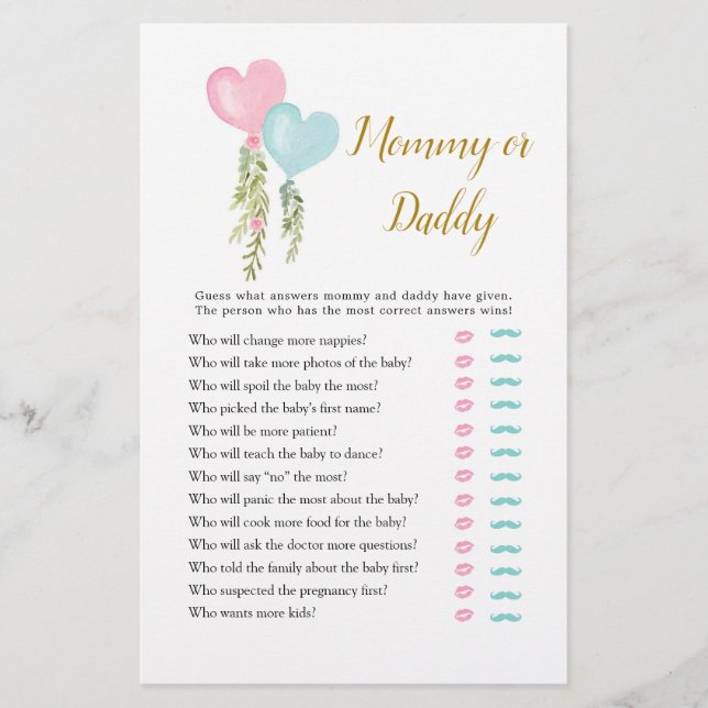 Balloon Boy or Girl Gender Reveal Mummy or Daddy (Front)