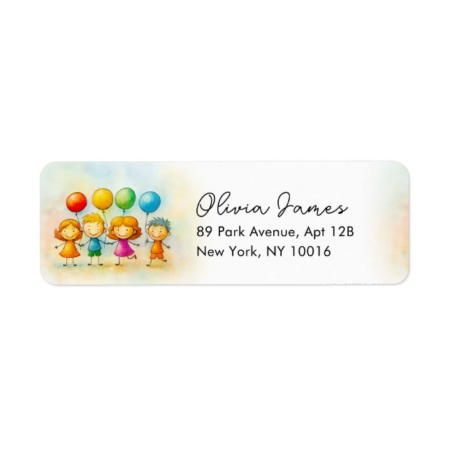  Balloon Buddies Bash Boy 1st Birthday Return Address Label (Front)