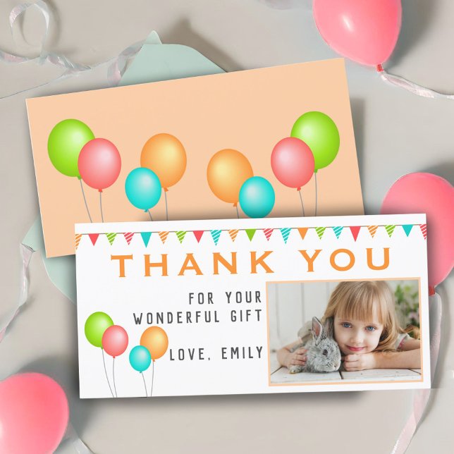 Balloon Bunting Flag Birthday Photo Thank You Card (Creator Uploaded)
