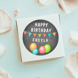 Balloon Bunting Flag Chalkboard Kid Birthday  Classic Round Sticker