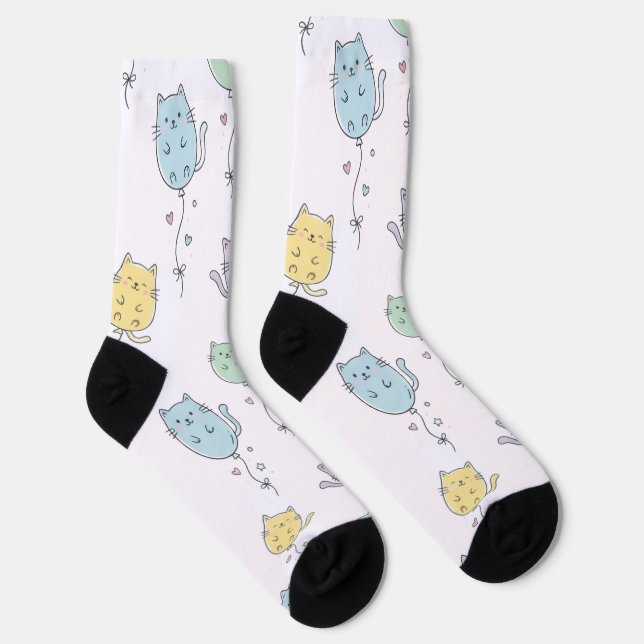 Balloon Cat Pattern  Cute Minimalist Kids  Socks (Right)