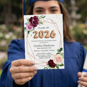 Balloon Class of 2021 Purple Floral Graduation Invitation