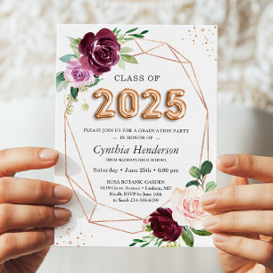 Balloon Class of 2021 Purple Floral Graduation Invitation