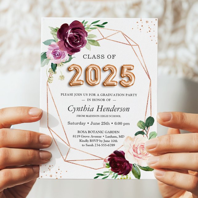 Balloon Class of 2025 Purple Floral Graduation Invitation (Creator Uploaded)