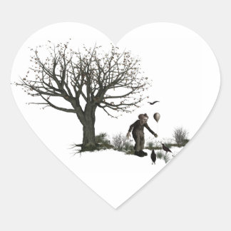 Balloon Clown Old Tree & Black Birds Original Heart Sticker