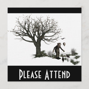 Balloon Clown Old Tree & Black Birds Original Invitation
