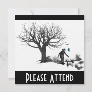 Balloon Clown Old Tree & Black Birds Turquoise Invitation