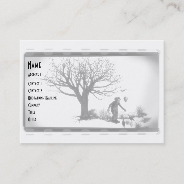 Balloon Clown & Ravens By Creepy Tree - B&W Business Card (Front)