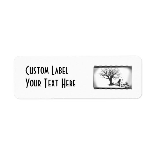 Balloon Clown & Ravens By Creepy Tree - B&W Return Address Label