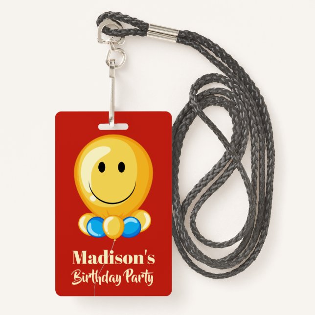 Balloon custom text & colour party badge ID badge (Front with Lanyard)
