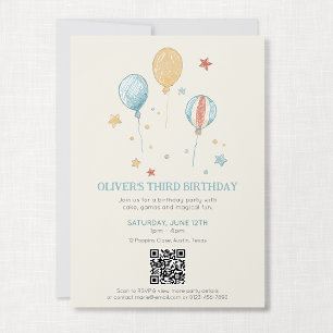 Balloon Daydream Kid's Birthday Invitation with QR