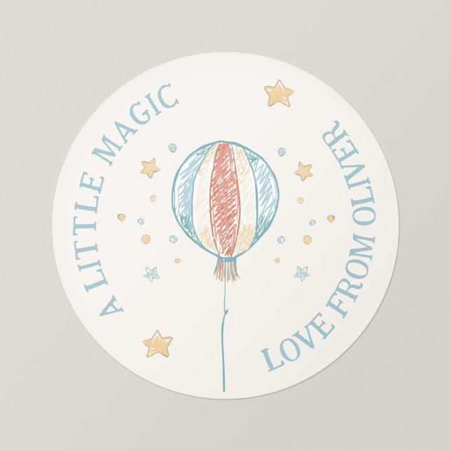 Balloon Daydream Personalised Round Stickers (Balloon Daydream - A Little Magic Personalized Birthday Sticker)