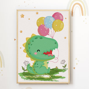 Balloon Dinosaur Nursery Print Kids Room Poster