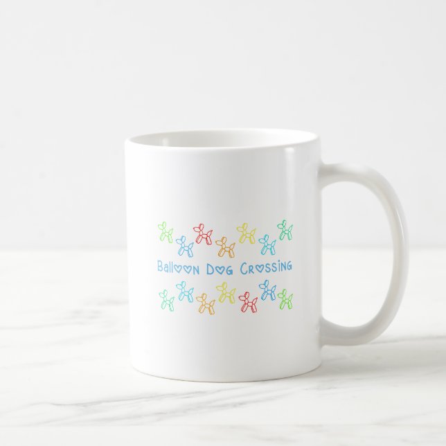 Balloon Dog Crossing Mug (White, Bright Colours) (Right)