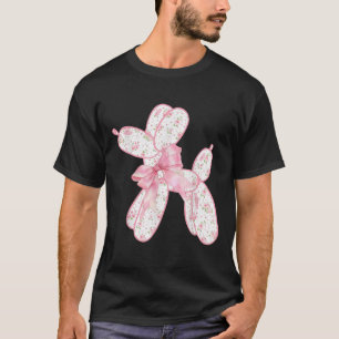 Balloon Dog Floral Pink Coquette Bow Women Kids Do T-Shirt