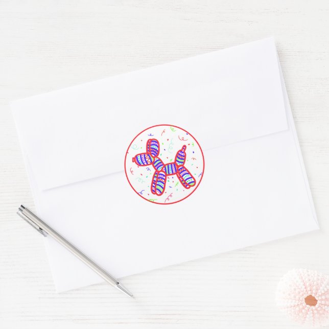 Balloon Dog Party Classic Round Sticker (Envelope)