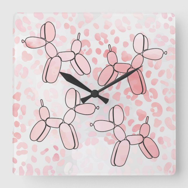 Balloon Dog Pattern Square Wall Clock (Front)