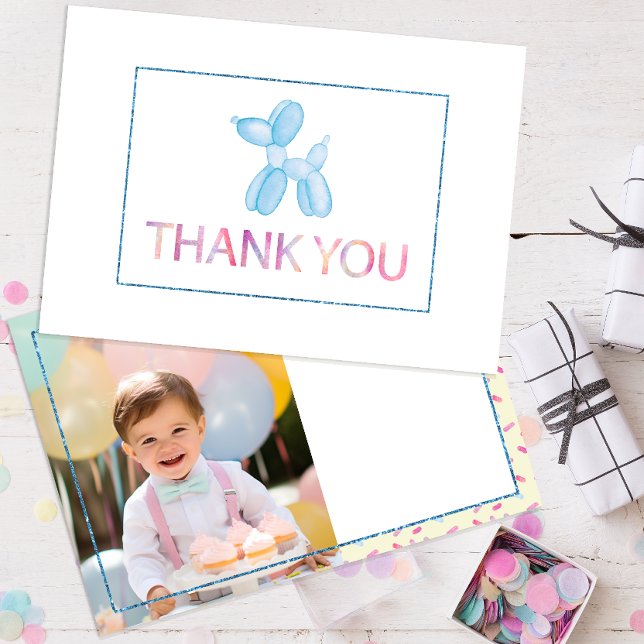 Balloon Dog Thank You Photo Card for Kids (balloon animal cute watercolor thank you card)