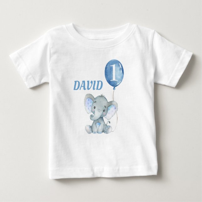 Balloon Elephant Cute Blue Baby Boy Baby T-Shirt (Front)