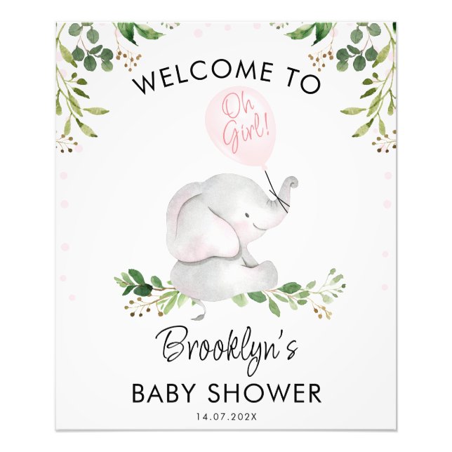 Balloon Elephant Foliage Baby Shower Welcome Sign (Front)