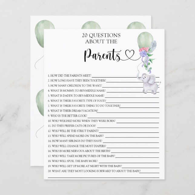 Balloon & Elephant games about the parents (Front/Back)