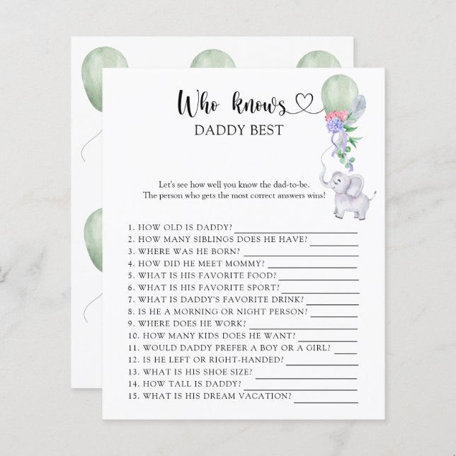 Balloon & Elephant - Who knows daddy best game (Front/Back)