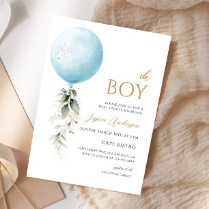 Balloon Eucalyptus Baby Shower Invitation