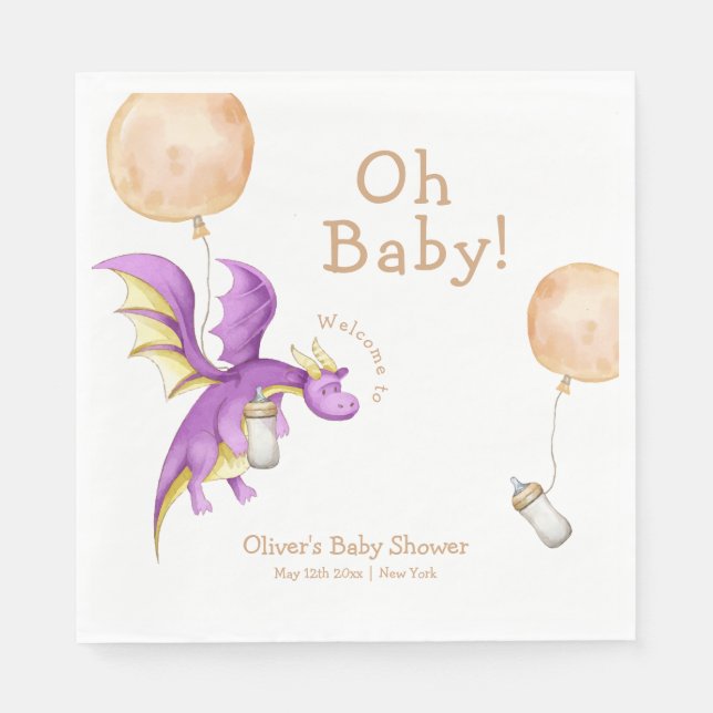 Balloon Fairy Dragon Bottle Baby Shower Welcome Napkin (Front)