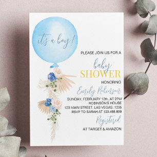 Balloon Floral Boy Baby Shower Invitation
