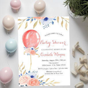 Balloon Flowers Polka Dots Baby Shower Invitation
