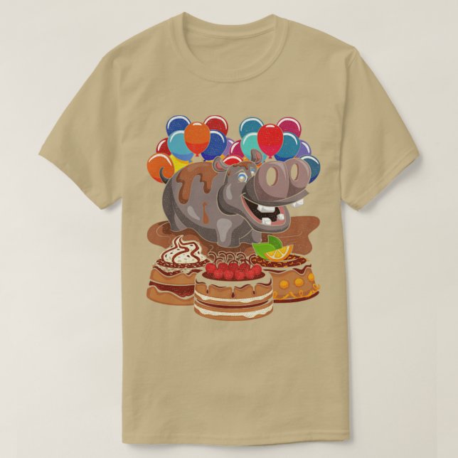 Balloon Funny Hippopotamus Kids Birthday T-Shirt (Design Front)