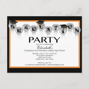Balloon Graduation Party Invitation Black Grad Cap Postcard