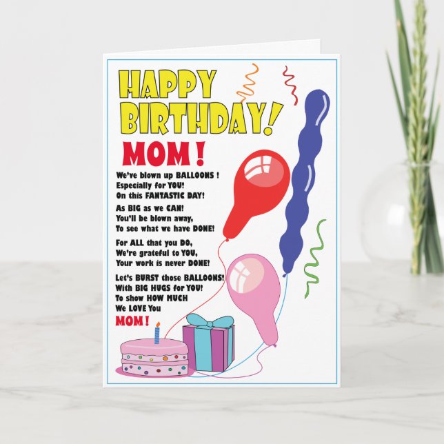 BALLOON Happy Birthday MOM card cute (Front)