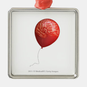 Balloon illustration with a superimposed brain metal tree decoration